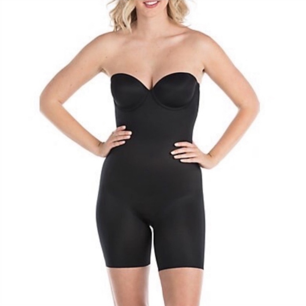 Assets by Spanx Black Strapless Firm Control Shapewear Bodysuit